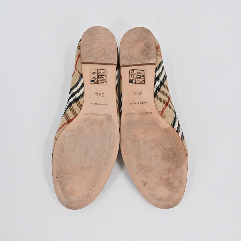 Burberry Nova Check Ballet Flats Womens Size 36.5 Bow Elegant Beige Black Italy - Picture 9 of 12